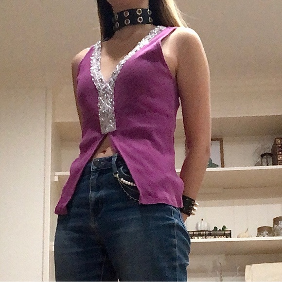 Y2K sequined magenta v-neck - Picture 5 of 5